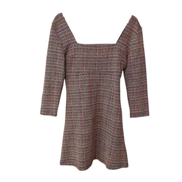 REVOLVE Free People Uptown Girl Plaid Tweed Long Sleeve Mini Dress Women size 6 - Picture 2 of 8